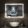 Miroir Lumineux|AICA Sanitaire Miroir de salle de bain LED 100x60cm Tricolor anti-buée avec bluetooth simple, horloge et miroir grossissant 3x,