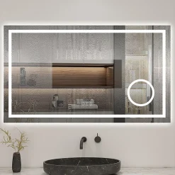 AICA Sanitaire Miroir de salle de bain LED 80x60cm tricolore anti-buée + loupe + bluetooth + horloge + mémoire + dimmable,