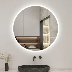 AICA Sanitaire Miroir de salle de bain led rond 60 cm, anti buée miroir avec interrupteur tactile,lumière blanche,