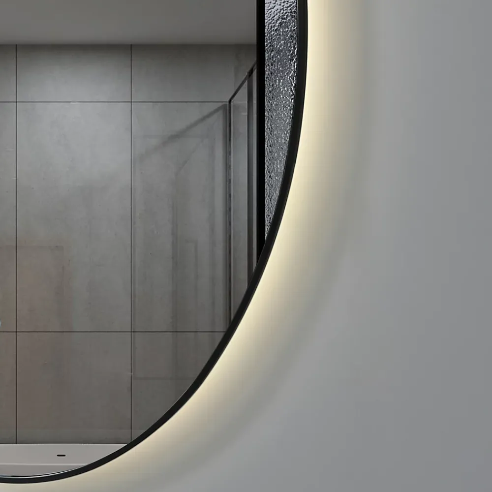 Luxury Bain Miroir de salle de bain LED 50x70cm ovale anti buée avec cadre en aluminium noir LuxuryBain