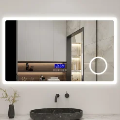 AICA Sanitaire Miroir de salle de bain led bluetooth, 140x80cm Anti-buée, 3x Loupe, 3 couleurs de lumière,