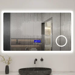 AICA Sanitaire Miroir de salle de bain led bluetooth, 140x80cm Anti-buée, 3x Loupe, 3 couleurs de lumière,