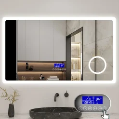 AICA Sanitaire Miroir de salle de bain led bluetooth, 140x80cm Anti-buée, 3x Loupe, 3 couleurs de lumière,