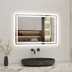 Miroir Lumineux|AICA Sanitaire Miroir de salle de bain led tactile, 80x60cm illumination LED intégrée avec fonction anti-buée Blanc froid,