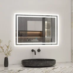 Miroir Lumineux|AICA Sanitaire Miroir de salle de bain led tactile, 80x60cm illumination LED intégrée avec fonction anti-buée Blanc froid,