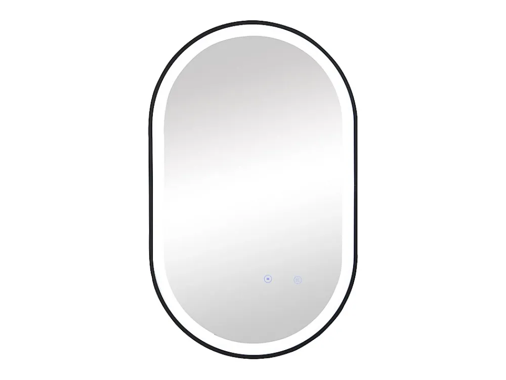 Vente-unique Miroir de salle de bain lumineux ovale anti buée avec contour noir - 50 x 80 cm - ALARICO