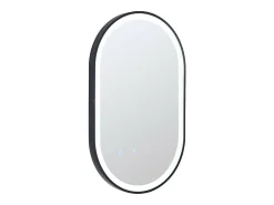 Vente-unique Miroir de salle de bain lumineux ovale anti buée avec contour noir - 50 x 80 cm - ALARICO