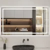 Miroir Lumineux|AICA Sanitaire Miroir de salle de bain LED 100x60cm tricolore anti-buée + bluetooth + horloge + mémoire + dimmable,