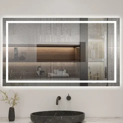 Miroir Lumineux|AICA Sanitaire Miroir de salle de bain LED 100x60cm tricolore anti-buée + bluetooth + horloge + mémoire + dimmable,