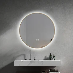 Luxury Bain Miroir de salle de bain LED 60cm rond anti buée avec cadre en aluminium doré, or LuxuryBain