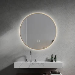 Luxury Bain Miroir de salle de bain LED 60cm rond anti buée avec cadre en aluminium doré, or LuxuryBain