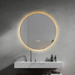 Luxury Bain Miroir de salle de bain LED 60cm rond anti buée avec cadre en aluminium doré, or LuxuryBain