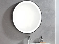Vente-unique Miroir de salle de bain lumineux rond noir à Leds - D. 60 cm - NUMEA