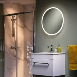 Miroir Lumineux|Sensio Miroir de salle de bain lumineux LED sur batterie rechargeable Verve rond ⌀.60 cm