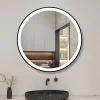 AICA Sanitaire Miroir de salle de bain LED rond 70 cm avec cadre noir, tricolore + anti-buée + mémoire + gradation infinie,