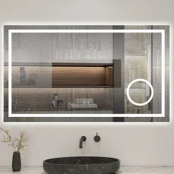 Miroir Lumineux|AICA Sanitaire Miroir de salle de bain LED 100x60cm tricolore anti-buée + bluetooth + loupe + mémoire + dimmable,