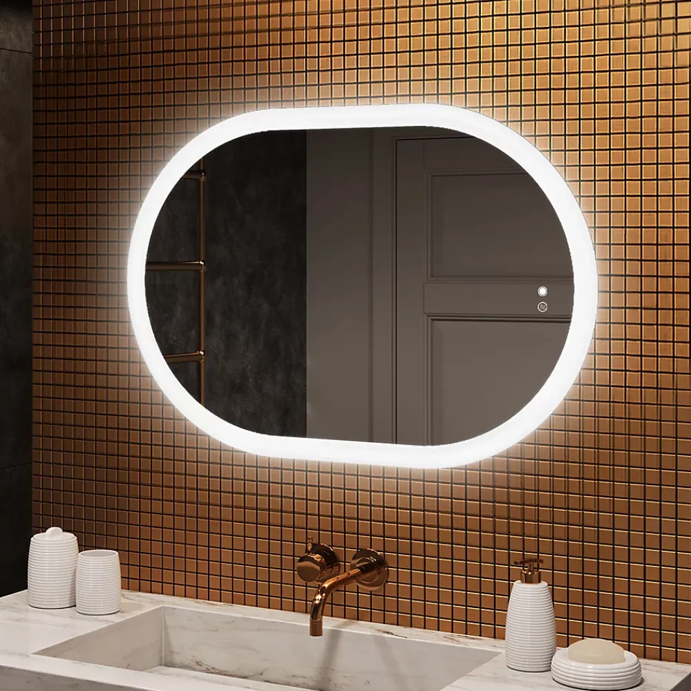 Miroir Lumineux|Artforma Miroir de salle de bain lumineux - - Ovale - 100x70cm - LED Dual + interrupteur tactile + anti-buée