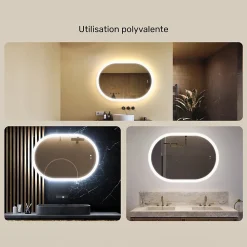 Miroir Lumineux|Artforma Miroir de salle de bain lumineux - - Ovale - 100x70cm - LED Dual + interrupteur tactile + anti-buée