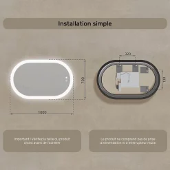 Miroir Lumineux|Artforma Miroir de salle de bain lumineux - - Ovale - 100x70cm - LED Dual + interrupteur tactile + anti-buée