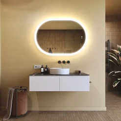 Miroir Lumineux|Artforma Miroir de salle de bain lumineux - - Ovale - 100x70cm - LED Dual + interrupteur tactile + anti-buée