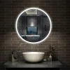 AICA Sanitaire Miroir de salle de bain LED rond de 70cm, dimmable + mémoire + antibuée, avec interrupteur tactile, blanc,
