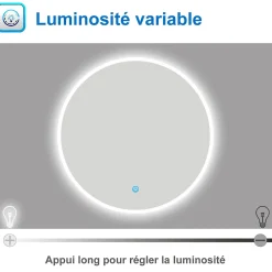 AICA Sanitaire Miroir de salle de bain LED rond de 70cm, dimmable + mémoire + antibuée, avec interrupteur tactile, blanc,