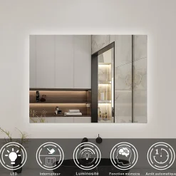 Miroir Lumineux|AICA Sanitaire Miroir de salle de bain LED, 100x60cm, mémoire + dimmable, IP44, 6000K blanc,