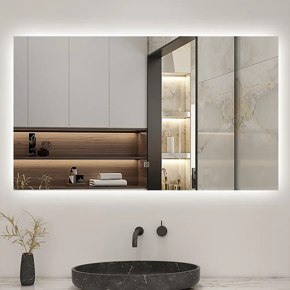 AICA Sanitaire Miroir de salle de bain LED 80x60 cm rétro-éclairé sans cadre avec anti-buée + mémoire + dimmable,