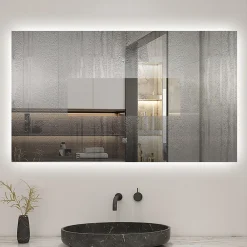 AICA Sanitaire Miroir de salle de bain LED 80x60 cm rétro-éclairé sans cadre avec anti-buée + mémoire + dimmable,