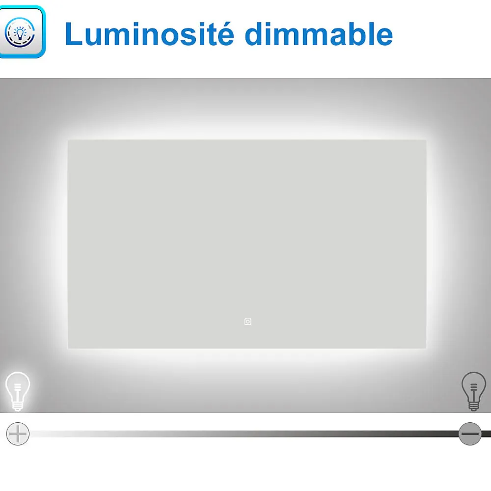 AICA Sanitaire Miroir de salle de bain LED 80x60 cm rétro-éclairé sans cadre avec anti-buée + mémoire + dimmable,