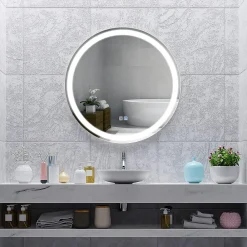Giantex Miroir de Salle de Bain LED Miroir Mural avec 3 Couleurs de Lumière & Luminosité Réglable Miroir de Coiffeuse LED