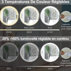 Giantex Miroir de Salle de Bain LED Miroir Mural avec 3 Couleurs de Lumière & Luminosité Réglable Miroir de Coiffeuse LED