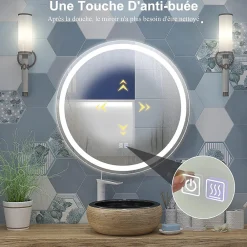 Giantex Miroir de Salle de Bain LED Miroir Mural avec 3 Couleurs de Lumière & Luminosité Réglable Miroir de Coiffeuse LED