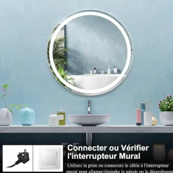 Giantex Miroir de Salle de Bain LED Miroir Mural avec 3 Couleurs de Lumière & Luminosité Réglable Miroir de Coiffeuse LED