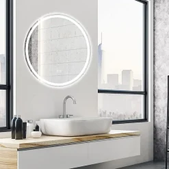 Giantex Miroir de Salle de Bain LED Miroir Mural avec 3 Couleurs de Lumière & Luminosité Réglable Miroir de Coiffeuse LED