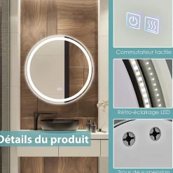 Giantex Miroir de Salle de Bain LED Miroir Mural avec 3 Couleurs de Lumière & Luminosité Réglable Miroir de Coiffeuse LED