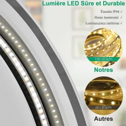 Giantex Miroir de Salle de Bain LED Miroir Mural avec 3 Couleurs de Lumière & Luminosité Réglable Miroir de Coiffeuse LED