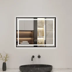 Miroir Lumineux|AICA Sanitaire Miroir de Salle de Bain LED Intelligent 100x80 cm - Anti-Buée, Bluetooth, Horloge, Variateur de Lumière 3C