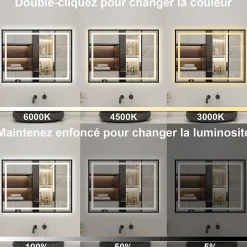 Miroir Lumineux|AICA Sanitaire Miroir de Salle de Bain LED Intelligent 100x80 cm - Anti-Buée, Bluetooth, Horloge, Variateur de Lumière 3C