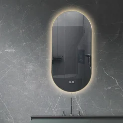 Luxury Bain Miroir de salle de bain LED 45x90cm ovale anti buée avec cadre en aluminium doré, or LuxuryBain