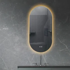Luxury Bain Miroir de salle de bain LED 45x90cm ovale anti buée avec cadre en aluminium doré, or LuxuryBain