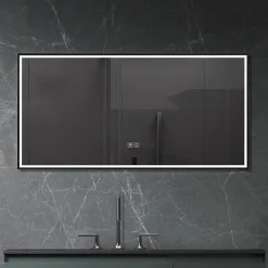 Luxury Bain Miroir de salle de bain LED 110x60cm anti buée, luminosité variable avec cadre en aluminium noir LuxuryBain