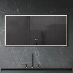 Luxury Bain Miroir de salle de bain LED 110x60cm anti buée, luminosité variable avec cadre en aluminium noir LuxuryBain