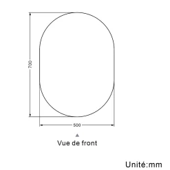 AICA Sanitaire Miroir de salle de bain ovale sans cadre 50x70 cm,