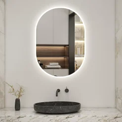 AICA Sanitaire Miroir de salle de bain ovale 45x90 cm, anti-buée + mémoire + dimmable,
