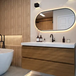 Miroir Grossissant Lumineux|Mirlux Miroir de salle de bain ovale chauffant et éclairé par LED 100x50cm avec cadre noir