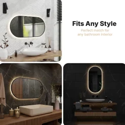 Miroir Grossissant Lumineux|Mirlux Miroir de salle de bain ovale chauffant et éclairé par LED 100x50cm avec cadre noir