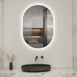 AICA Sanitaire Miroir de salle de bain ovale 60x100 cm, anti-buée + mémoire + dimmable,