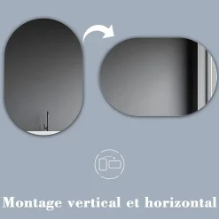 Miroir Simple|AICA Sanitaire Miroir de salle de bain ovale sans cadre 50x90 cm,