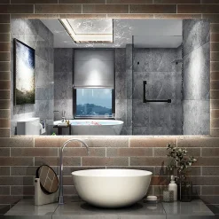 Miroir Lumineux|AICA Sanitaire Miroir de salle de bain rétro-éclairé sans cadre 100x60cm, Tricolore + Anti-buée + Mémoire + Dimmable,